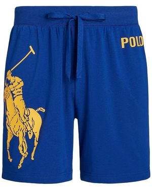 Polo Ralph Lauren Sleep Shorts Royal Logo Drawstring Ups570 - Blue