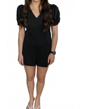 Eesome Mariah V-Neck Puff Sleeve Romper - Black