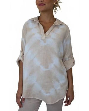 Pure Amici Polo Collar Tunic Top - Gray