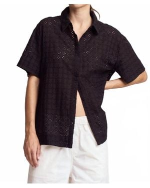 GRADE & GATHER Short Sleeve Eyelet Top - Black