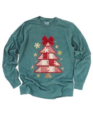 Simply Sage Market Christmas Tree Patchwork Print - Green