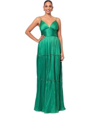 Betsy & Adam Maxi Dress Long Pleared Bodre Tiered A-Line Gbo1254 - Green