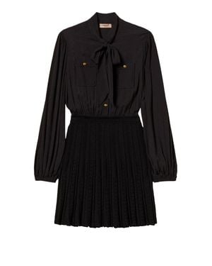 Twinset Fitted Bow Tie Puff Sleeve Mini Dress - Black