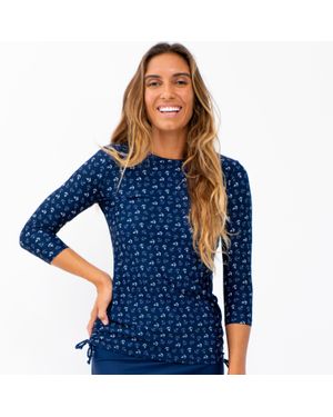 Calypsa Plus 3/4 Sleeve Rash Guard Margaux Swim Top - Blue