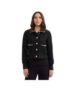 Ellen Tracy Boucle Jacket With Tweed Trim - Black