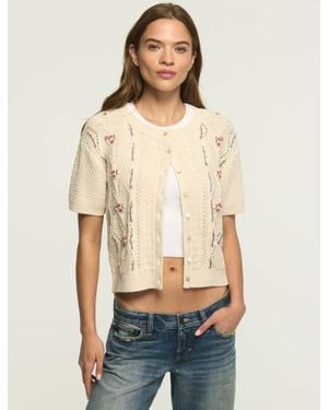 Lucky Brand Rosette Button Up Sweater Tee - Natural