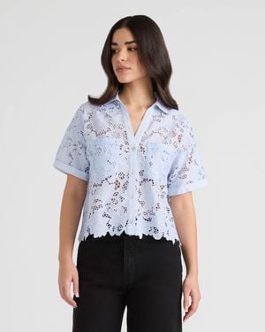 NVLT Short Sleeve Lace Cropped Shirt - White