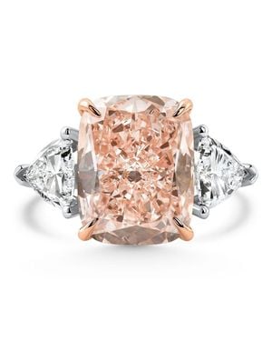Pompeii3 Certified 11.50Ct Cushion Diamond & Trillion 3Stone Ring 14K Lab Grown Size: 7 - Pink