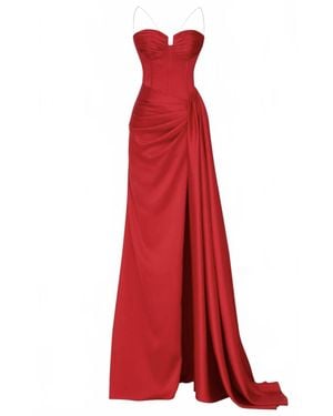 Tarik Ediz Long Satin Sheath Dress - Red