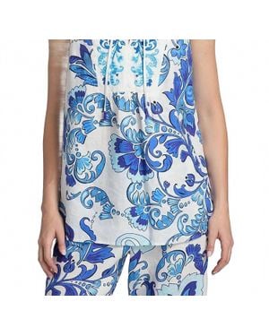 Johnny Was Linen Yoke Tank Tunic - Blue