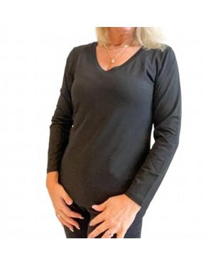 Mac & Me Long Sleeve V Neck Top - Black