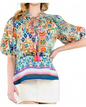 Thml Ginny Puff Sleeve Boho Floral Top - Blue