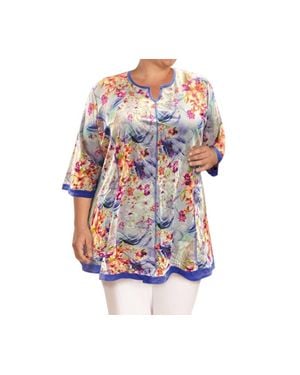 On The Plus Side Notched V-Neck Anaise Tunic - Blue