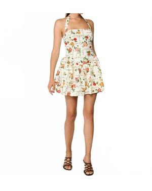 Line & Dot Floral Halter Mini Dress - White