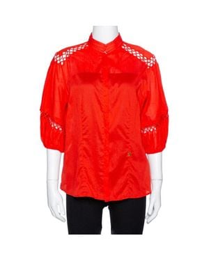 Roberto Cavalli Cotton Eyelet Lace Detail Blouse - Red