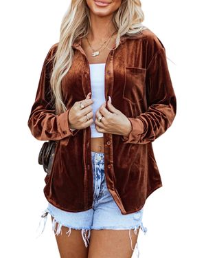 Pretty Bash Velvet Buttoned Shirt - Brown