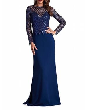 Tadashi Shoji Sequined Diamond Crepe Gown - Blue
