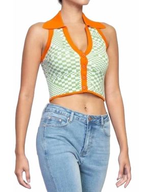 Rehab Checkered Carlie V Neck Crop Top - Blue