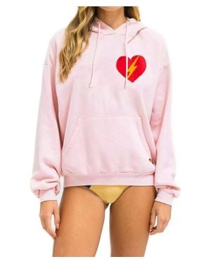 Aviator Nation Bolt Heart Pullover Relaxed Hoodie - Pink