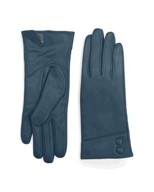 TruClothing Leather Gloves Touchscreen Wool Lining Decorative Buttons - Blue