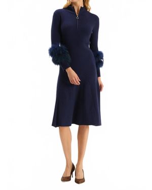 tyler boe Celia Knit Fur Sleeve Dress - Blue