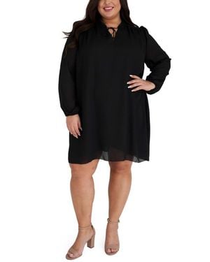 Marée Pour Toi Bishop Sleeve Tie Neck Dress - Black