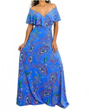 SurelyMine Paisley On Or Off-Shoulder Maxi Dress - Blue