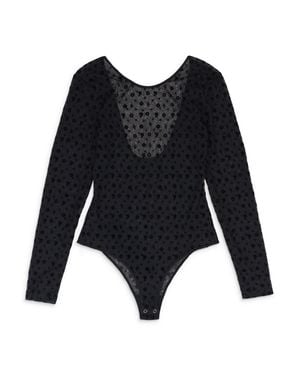 Purple Brand Mesh High Cut Bodysuit - Black