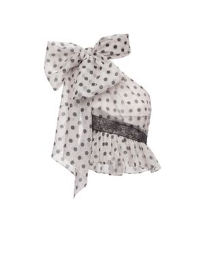 Saiid Kobeisy One-Shoulder Chiffon Top With Oversized Bow And Lace Trim - White