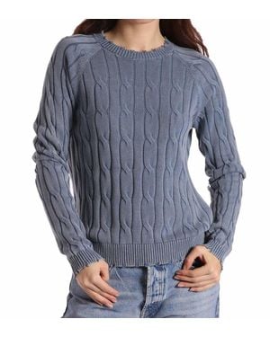 Minnie Rose Cotton Distressed Cable Crew - Blue