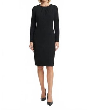 Maggy London Long Sleeve Pleated Neck Sheath Dress - Black
