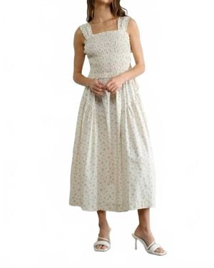 Creamon Margot Retro Bow Tie Back Smocked Midi Dress - Natural