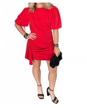Strut & Bolt Mini Dress With Rouching And Puff Sleeve - Red