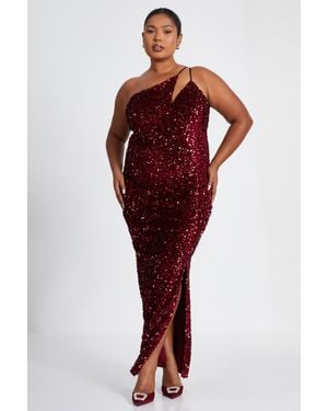 Quiz Plus Size One Shoulder Cut Out Sequin Maxi Dress - Red