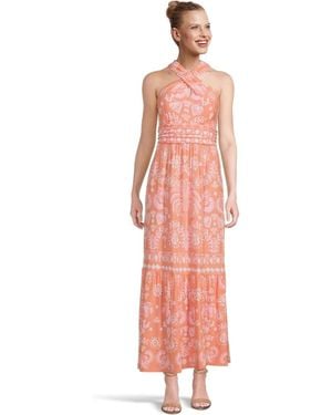 Lilly Pulitzer Montecito Halter Maxi Dress Papaya Breezy Palm Kfc866 - Pink