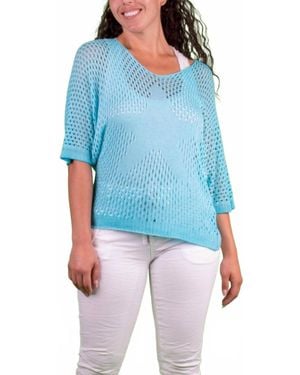 Gigi Moda Star Knit Mesh Sweater - Blue