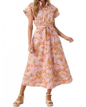 Strut & Bolt Floral Print Block Shirt Midi Dress - Pink