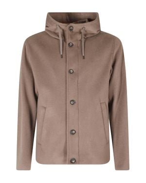 Herno Short Hooded Jacket With High Collar And Sleek Closure - Brown