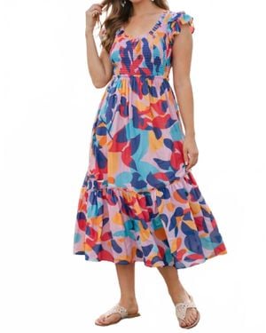 lime + chili Sunset Garden Smocked Midi Dress - White
