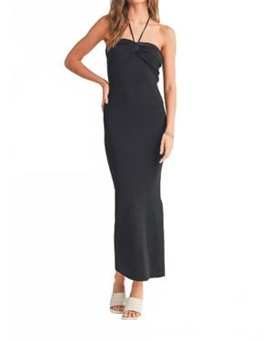 Miou Muse Rusched Knit Halter Dress - Blue
