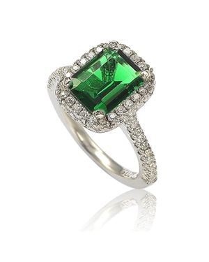 Suzy Levian Sterling Asscher-Cut Cubic Zirconia Halo Ring - Green