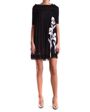 Isola Marras Floral Applique Dress With Sheer Overlay - Black