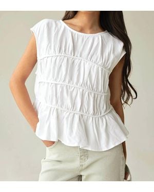 Candescent Fresh Start Linen-Blend Ruched Peplum Top - White