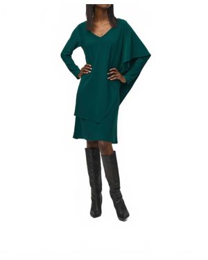 Joseph Ribkoff Draped Overlay V-Neck Shift Dress - Green