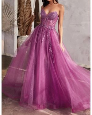 Cinderella Divine Ailiyah Embellished Tulle Maxi Gown - Purple