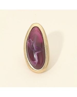 Fashnzfab Bold Abstract Oval Natural Stone Stretch Ring - Purple