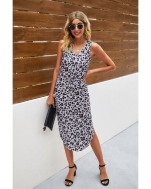 TRUEDAMES Leopard Printed Deep V Neck Sleeveless Loose Dress - Multicolor