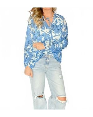 Fate Tropical Print Voile Tie Top - Blue