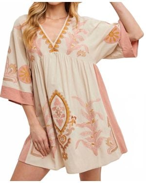 Bluivy Boho Embroidered Babydoll Dress - Natural