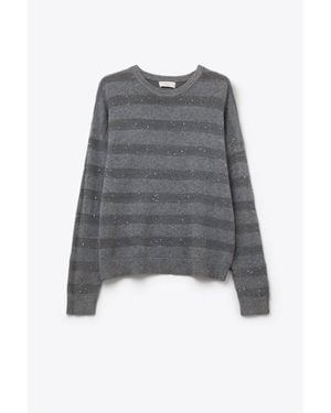 Q2 Striped Knit Sweater With Sequin - Gray